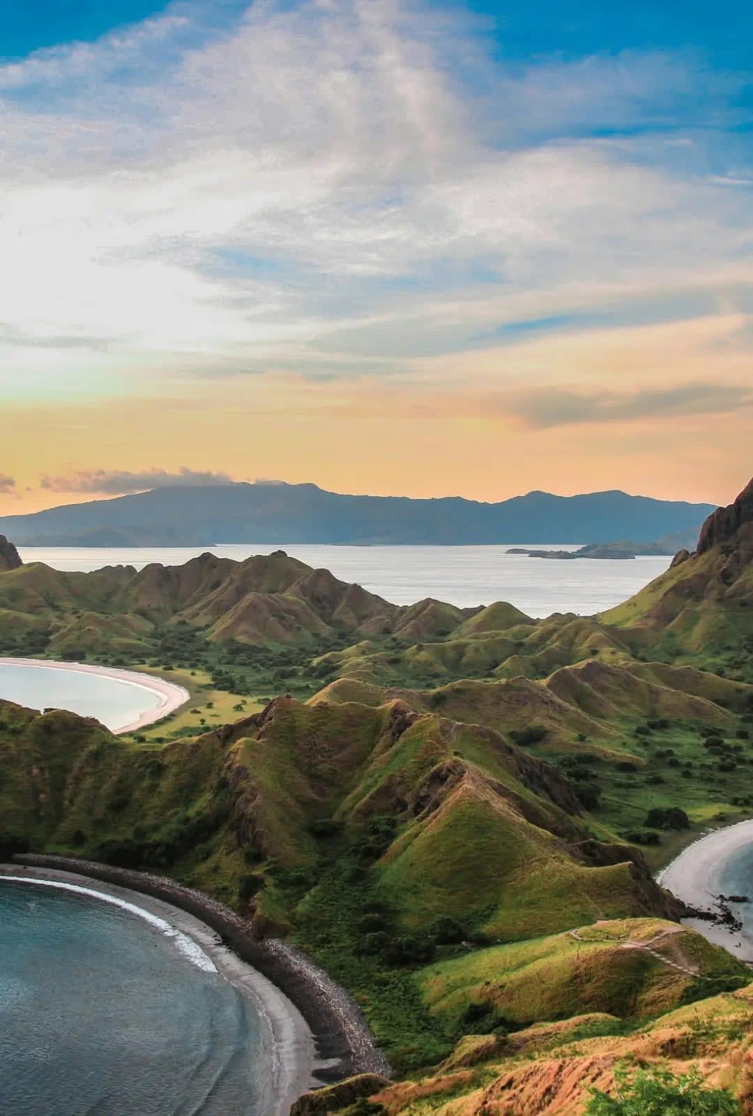 Island with mountains in the sea and several beaches, Komodo Island