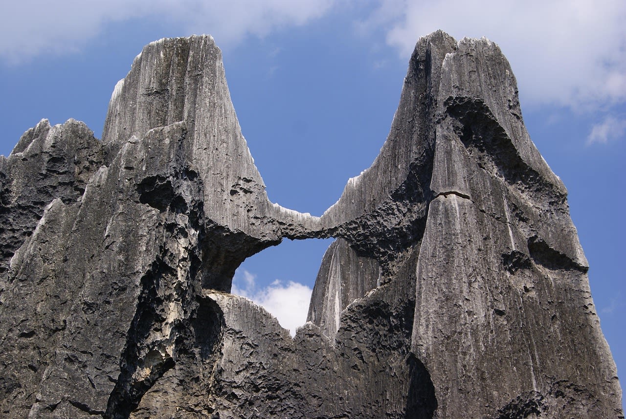 Suspension bridge crossing the tsingy gorge in the Bemaraha National Park in Madagascar
