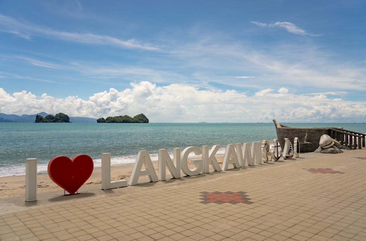 Aerial view of Langkawi islands and mangrove lagoons in the Andaman Sea off northwest Malaysia