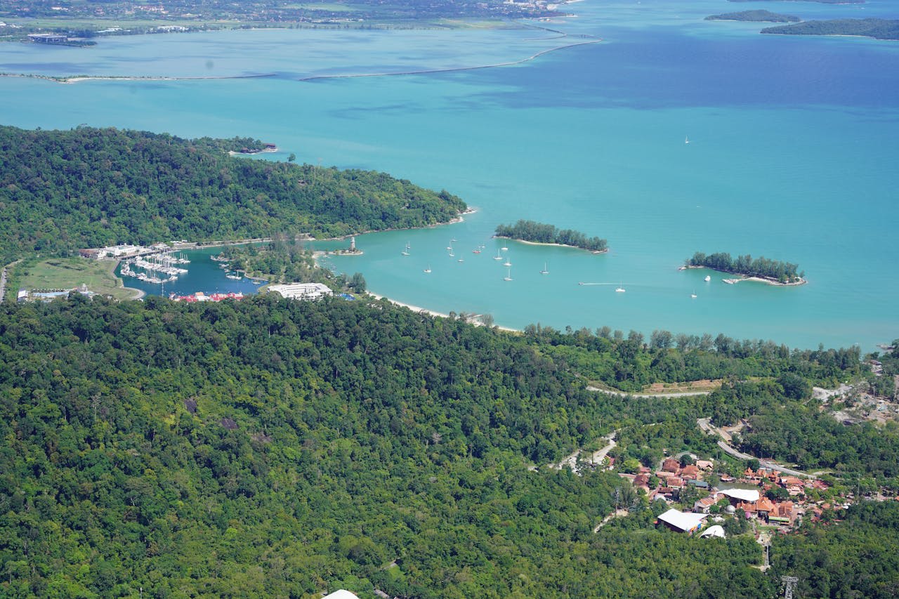 SkyBridge cable car above the rainforest canopy on the Mat Cincang peak in Langkawi Malaysia