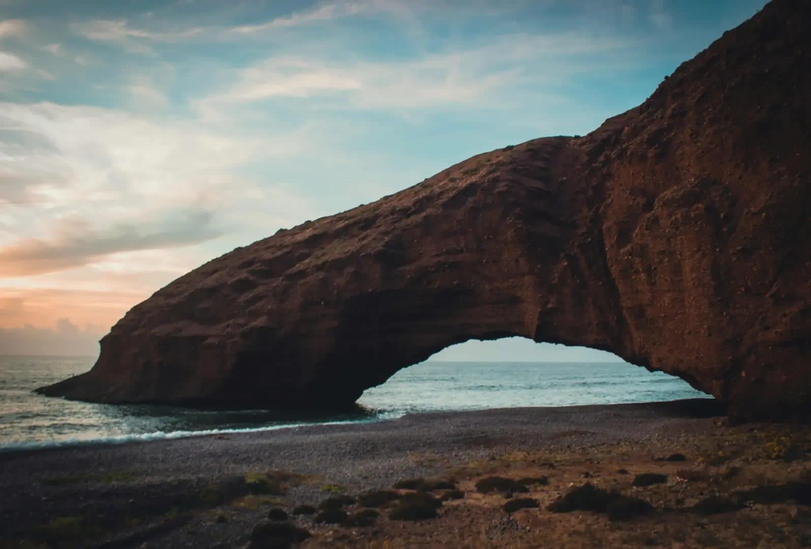 Legzira Beach coastline with the impressive large rock structure