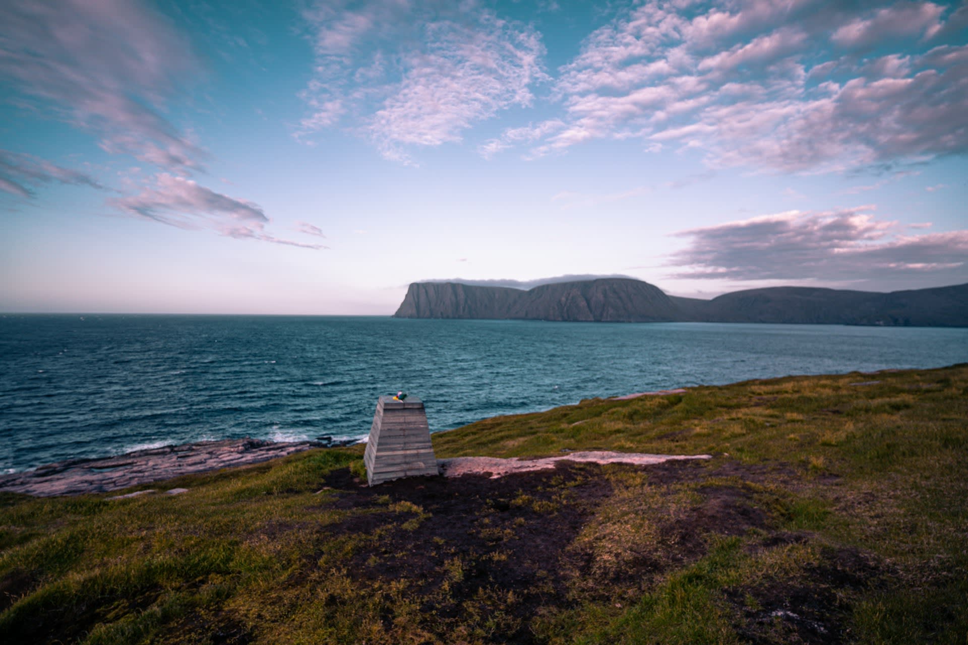 North Cape Nordkapp cliff edge with the globe sculpture above the Arctic Ocean Norway