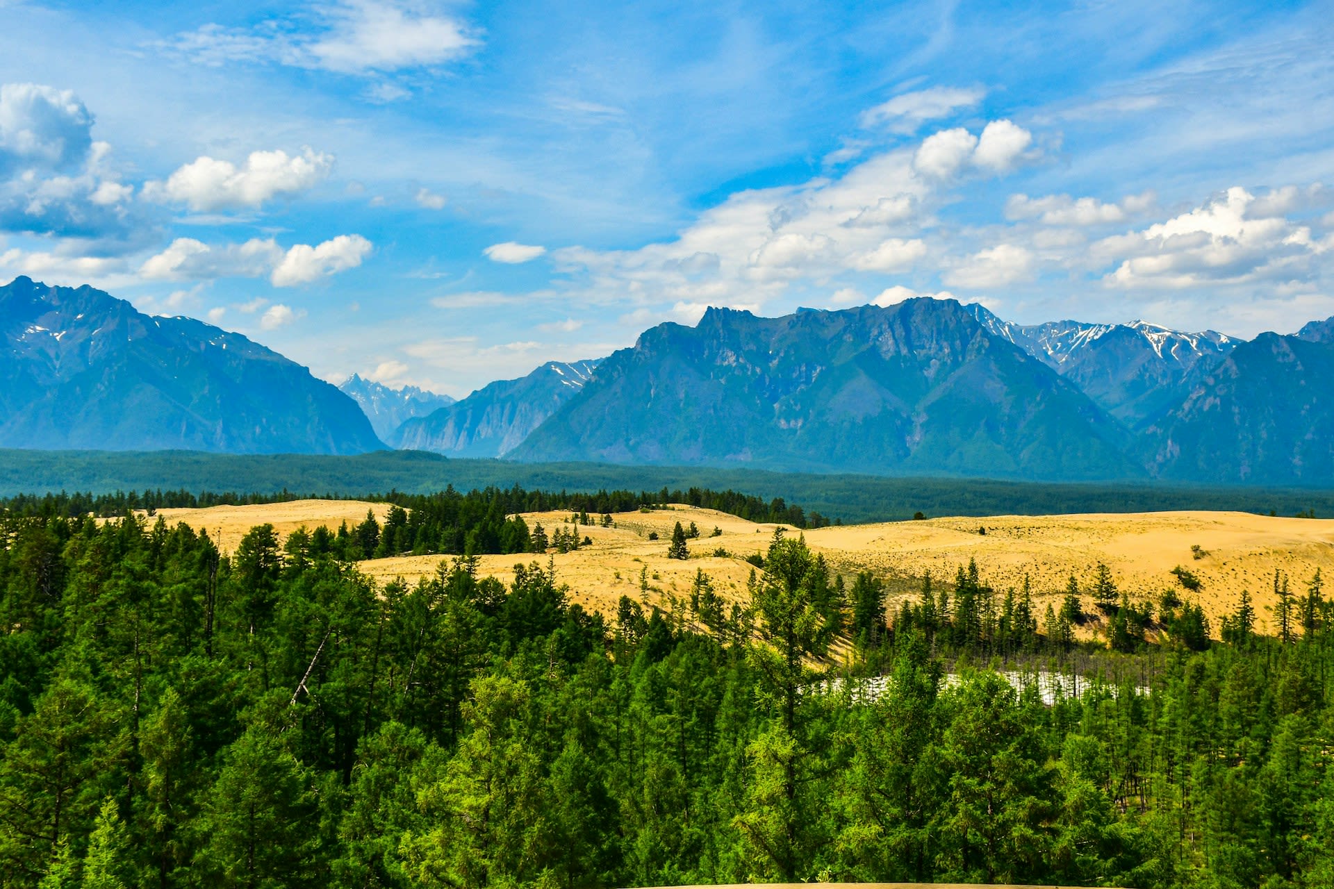 Expansive taiga landscape and wild river valleys of Zabaykalsky Krai in eastern Russia