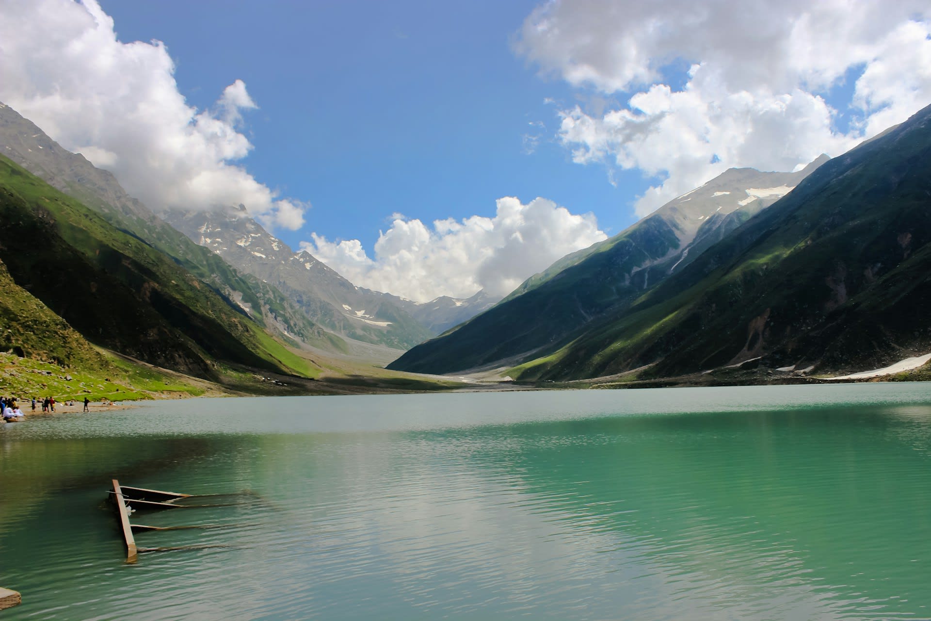 Panoramic view of Lake Saiful Malook with the Malika Parbat peak behind, Kaghan Valley Pakistan