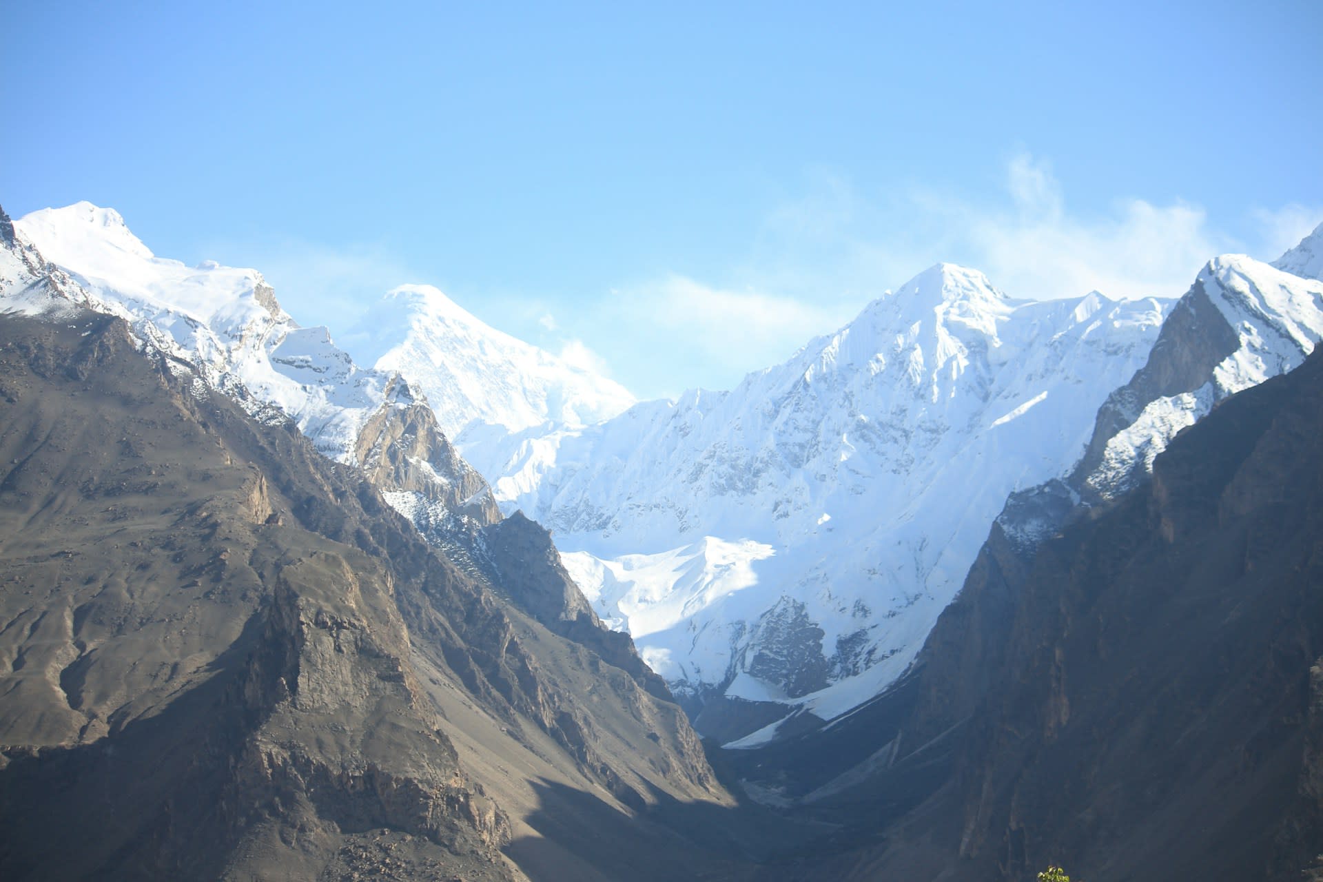Rakaposhi summit glowing at sunset above the Karakoram Highway, Pakistan