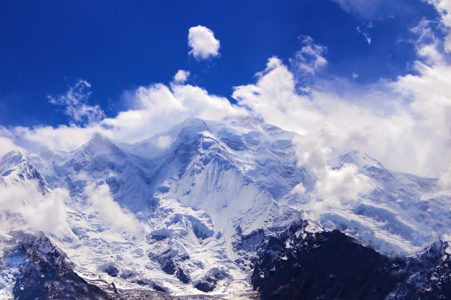 Close-up of Rakaposhi glaciated flanks and rocky ridgelines, Gilgit-Baltistan Pakistan