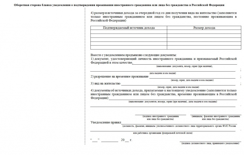 Образец о уведомление о подтверждении проживания иностранного гражданина