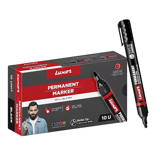 Luxor - 1222 Refillable Permanent Bold Marker - Black  (Pack of 10)