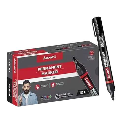 Luxor 1222 Refillable Permanent Bold Marker - Black  (Pack of 10)