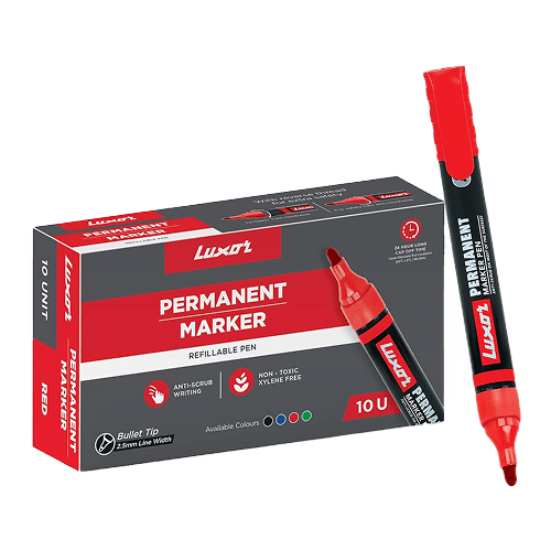 Luxor - 1222 Refillable Permanent Bold Marker - Red (Pack of 10)