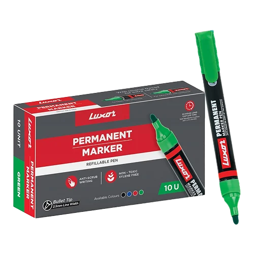 Luxor - 1222 Refillable Permanent Bold Marker - Green (Pack of 10)