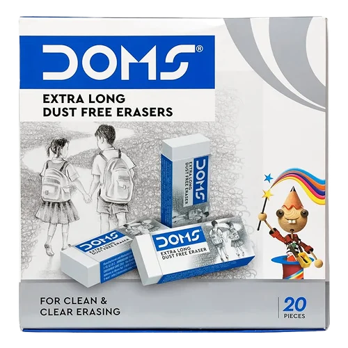 Doms - Non-Toxic Dust Free Extra Long Eraser Box Pack (Pack of 20 Pieces)