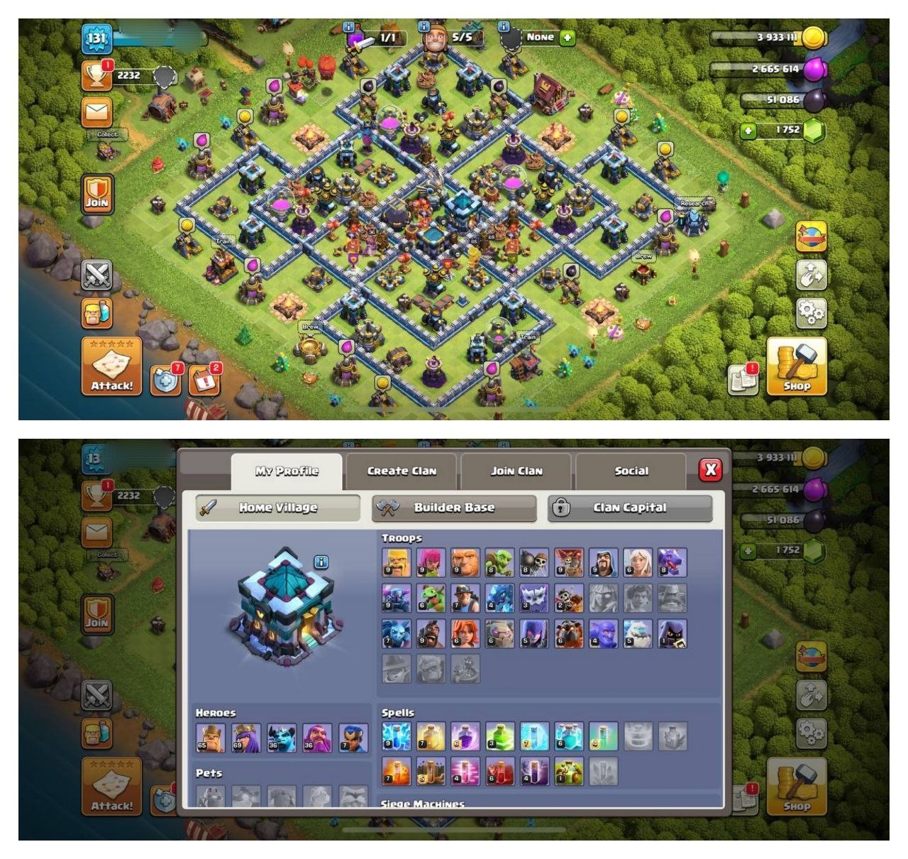 {STRONG ACCOUNT} TH13 SEMI MAX⚡️3 EPIC EQUIPMENT⚡️XP-131⚡️HERO 65-69-36-36-7⚡️ BLUE WALLS ⚡️ 500 GEMS NAME CHANGE ⚡️ MAGIC ITEMS⚡️OP LAB⚡️INSTANT DELIVERY 🚚