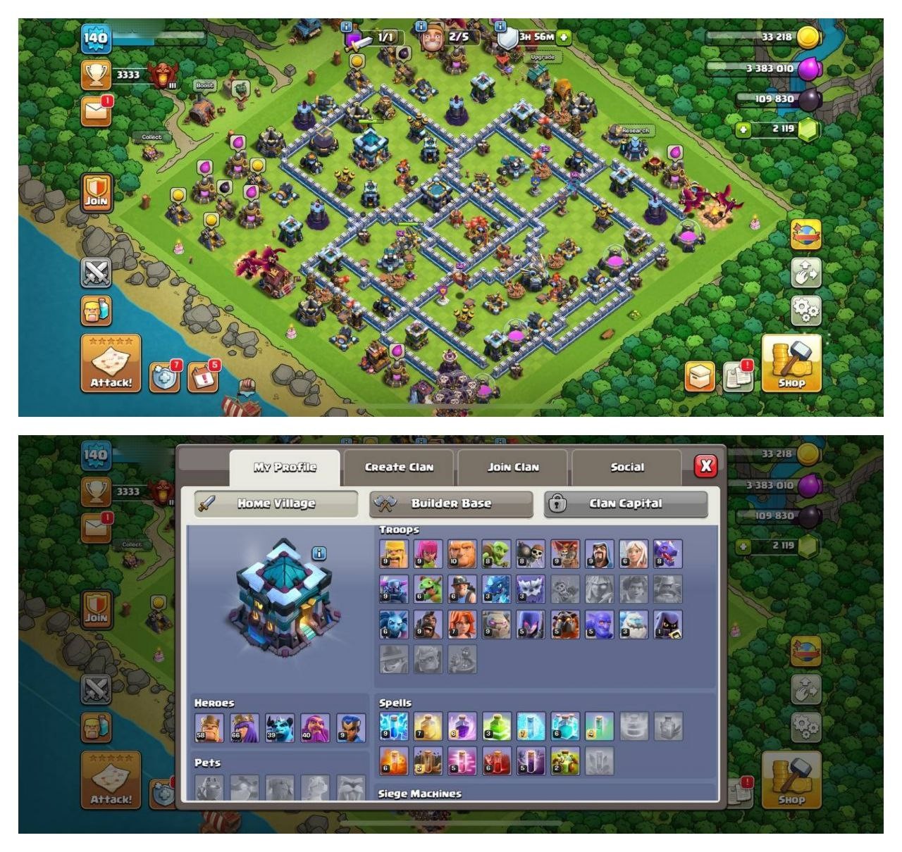 {50% DISCOUNT} TH13 BLUE WALLS⚡️4 EPIC EQUIPMENT⚡️XP-140⚡️HERO 58-66-39-40-9⚡️ BLUE WALLS⚡️500 GEMS NAME CHANGE⚡️MAGIC ITEMS⚡️OP LAB⚡️INSTANT DELIVERY 🚚