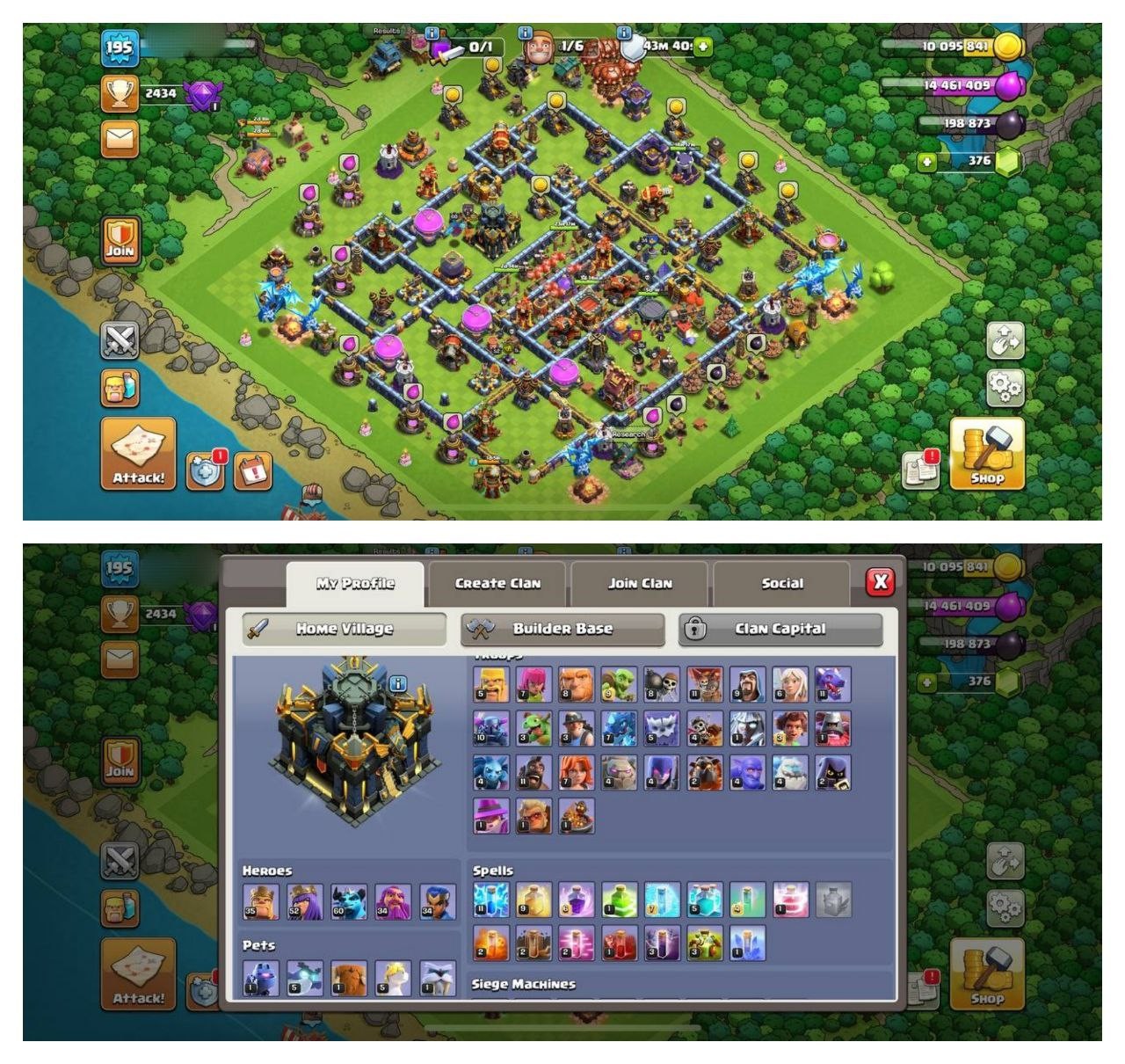 {STRONG ACCOUNT} TH17 SEMI MAX⚡️3 EPIC EQUIPMENT⚡️XP-195⚡️HERO 35-52-60-34-34⚡️DARK BLUE WALLS⚡️MAGIC ITEMS⚡️OP LAB⚡️INSTANT DELIVERY 🚚