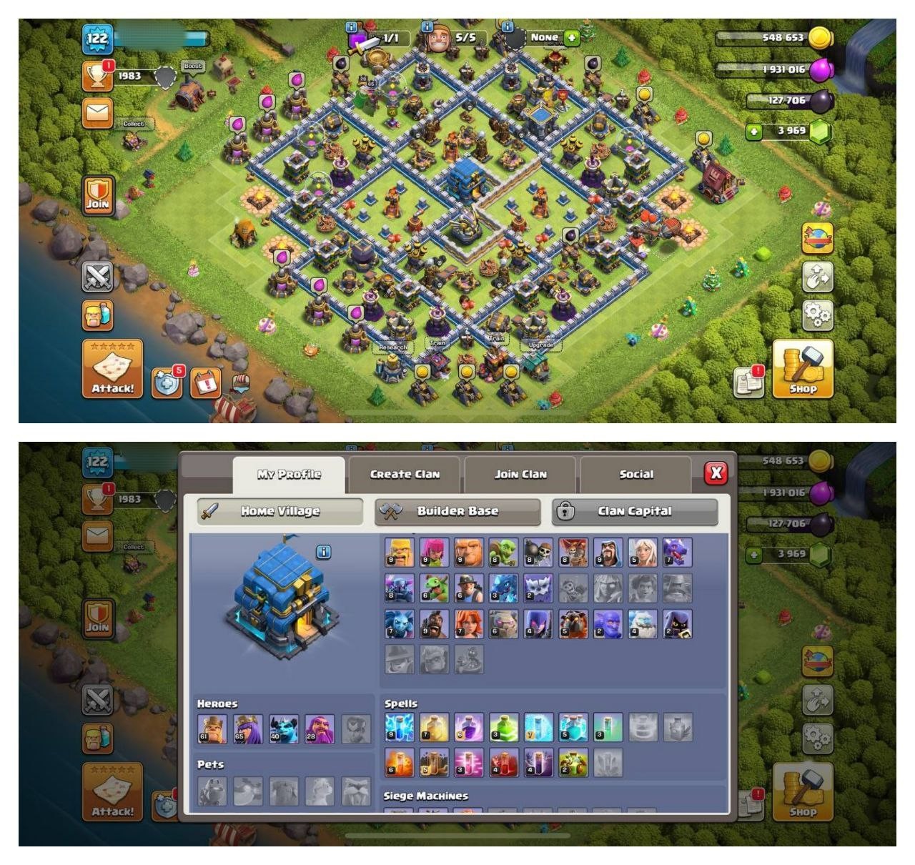 {70% DISCOUNT} TH12 SEMI MAX⚡️4 EPIC EQUIPMENT⚡️XP-122⚡️HERO 61-65-40-28⚡️ BLUE WALLS⚡️500 GEMS NAME CHANGE⚡️MAGIC ITEMS⚡️OP LAB⚡️INSTANT DELIVERY 🚚