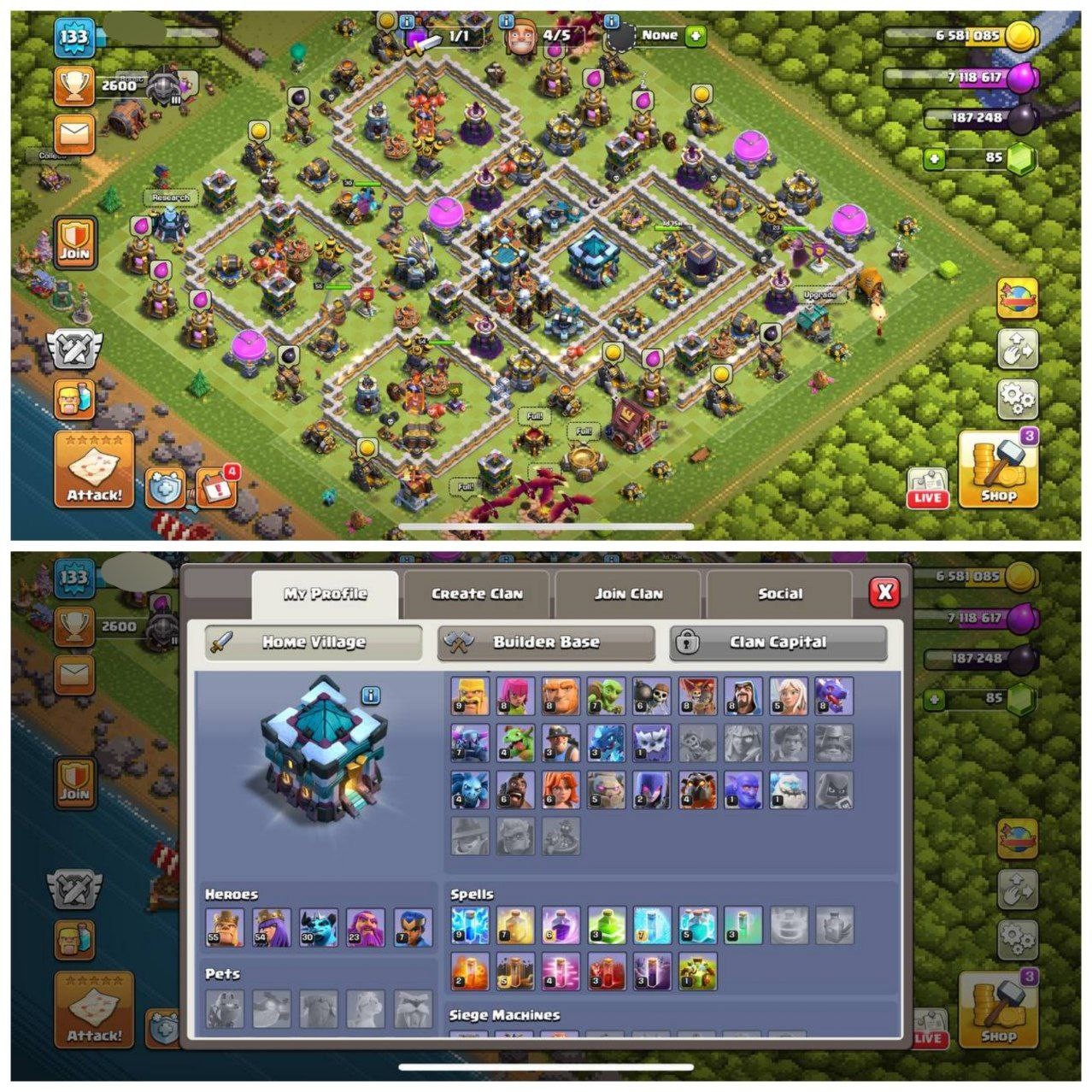 {CRAZY ACCOUNT} TH13 SEMI MAX⚡️3 EPIC EQUIPMENTS⚡️XP-133 ⚡️HERO 55-54-30-23-7⚡️WHITE  WALLS⚡️MAGIC ITEMS⚡️OP LAB⚡️INSTANT DELIVERY 🚚