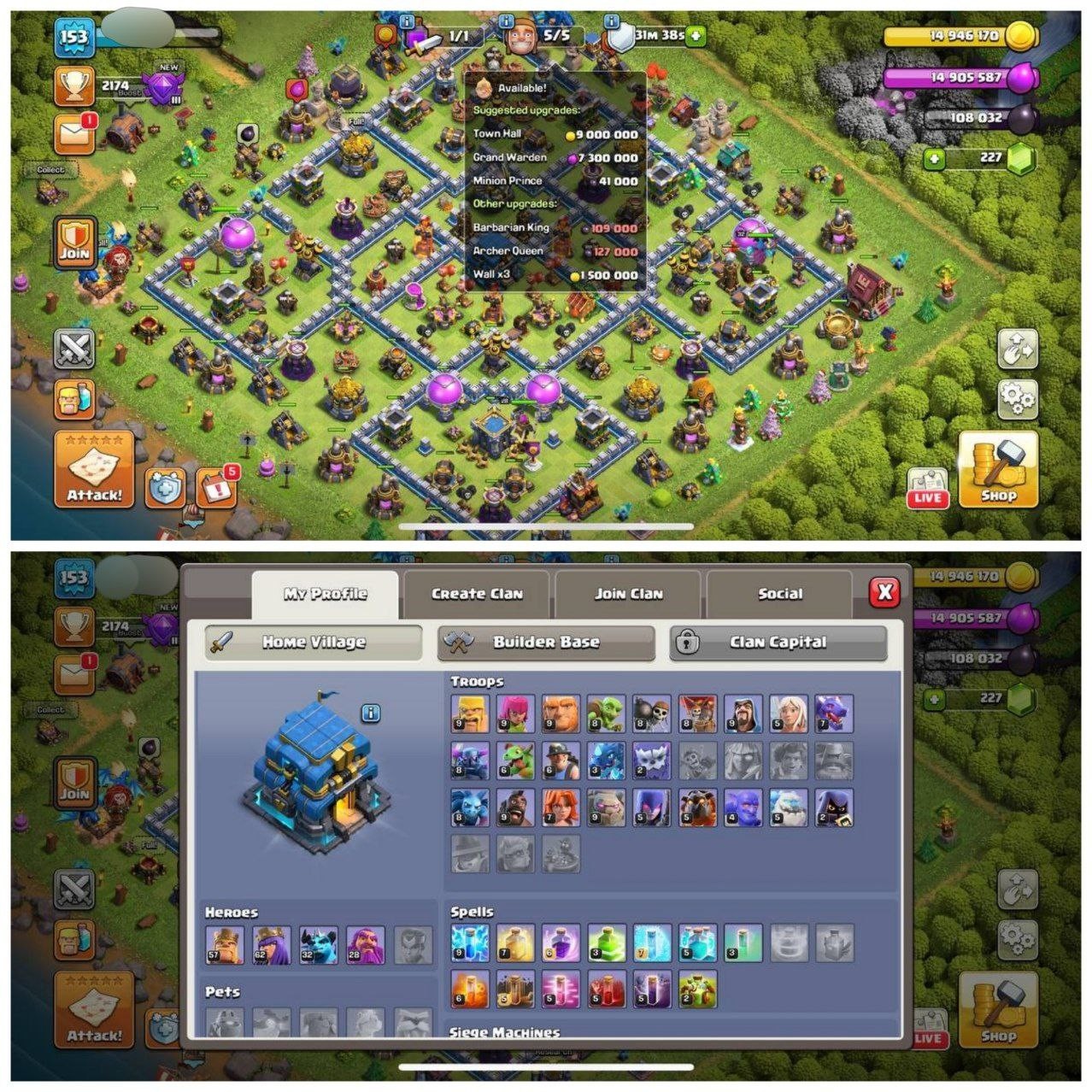 {CRAZY ACCOUNT} TH12 SEMI MAX⚡️2 EPIC EQUIPMENTS⚡️XP-153⚡️HERO 57-62-32-28-⚡️ BLUE WALLS⚡️MAGIC ITEMS⚡️OP LAB⚡️INSTANT DELIVERY 🚚