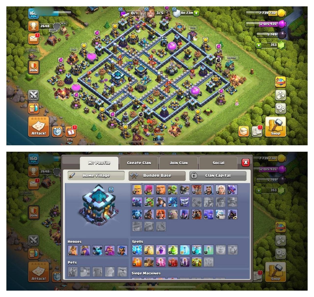 {STRONG ACCOUNT} TH13 SEMI MAX ⚡️4 EPIC EQUIPMENT⚡️XP-160⚡️HERO 58-66-41-45-17⚡️FREE NAME CHANGE ⚡️BLUE WALLS⚡️MAGIC ITEMS⚡️OP LAB⚡️INSTANT DELIVERY 🚚