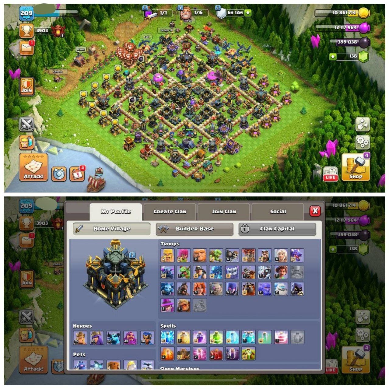 {70% DISCOUNT} TH17 ALMOST MAX⚡️XP-209⚡️HERO 75-90-60-43-36 ⚡️TH 16 MAX WALLS⚡️MAGIC ITEMS⚡️OP LAB⚡️INSTANT DELIVERY 🚚