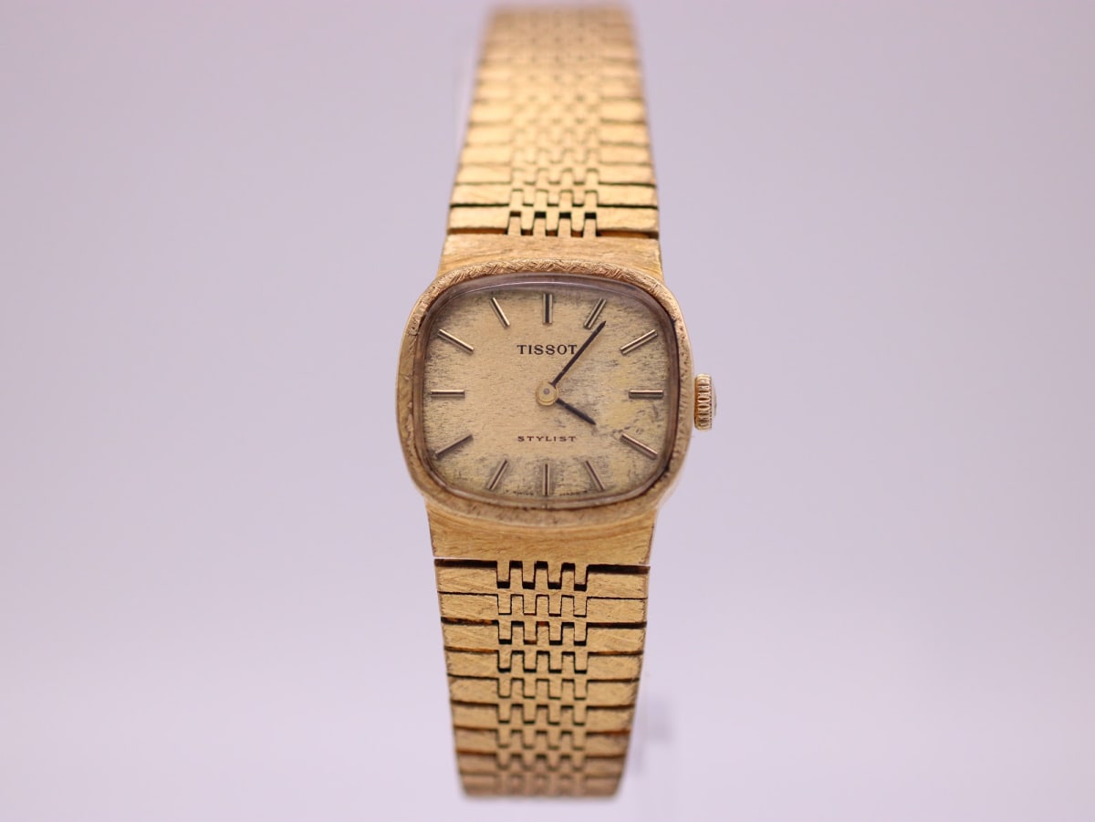 Tissot watch with gold dial and gold case, 1970s
