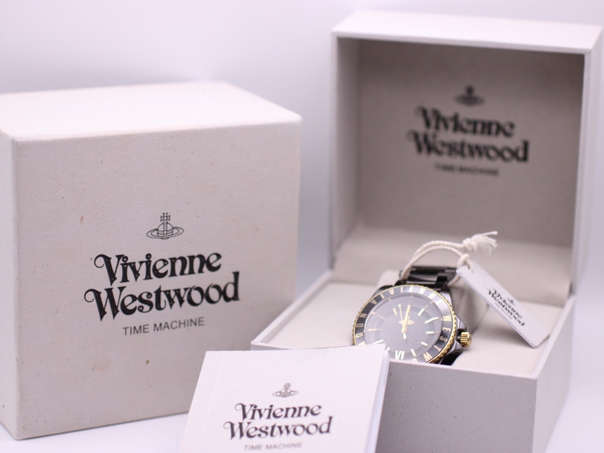 Original Vivienne Westwood Time Machine box and papers set with the watch inside.