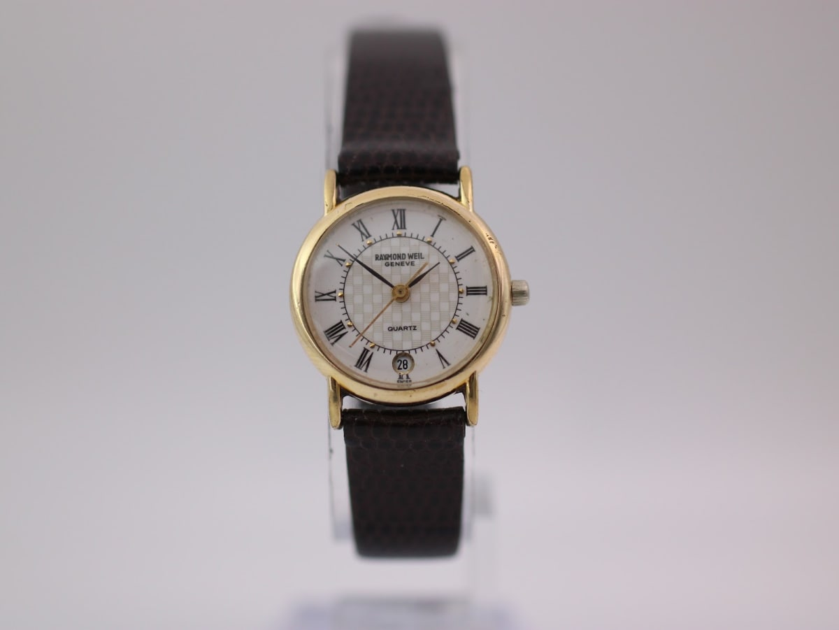 Raymond Weil 9923 watch with white dial and gold case, 1990s
