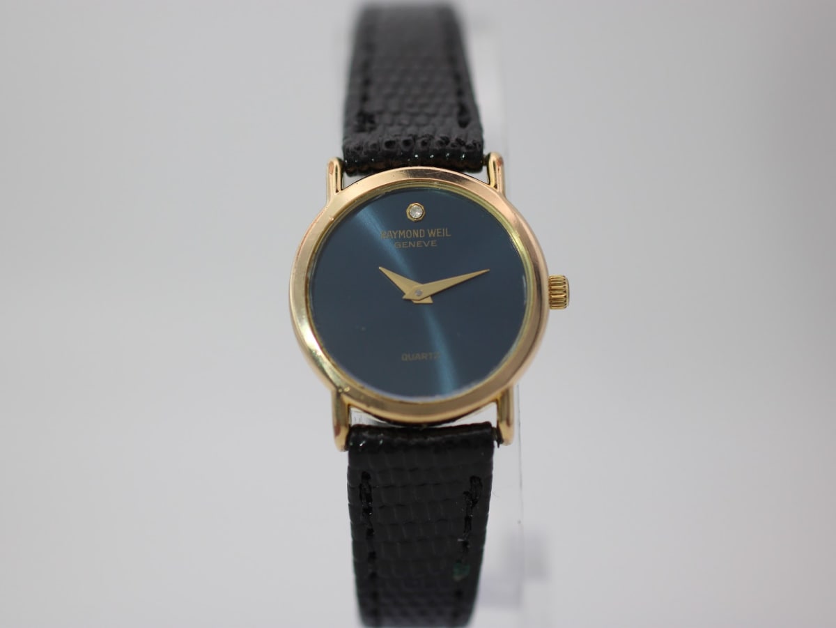 Raymond Weil 5758 watch with blue dial and gold case, 1990s
