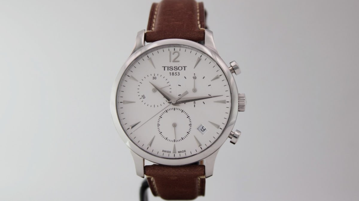 Tissot T063617A watch with white dial and silver case, 2010s