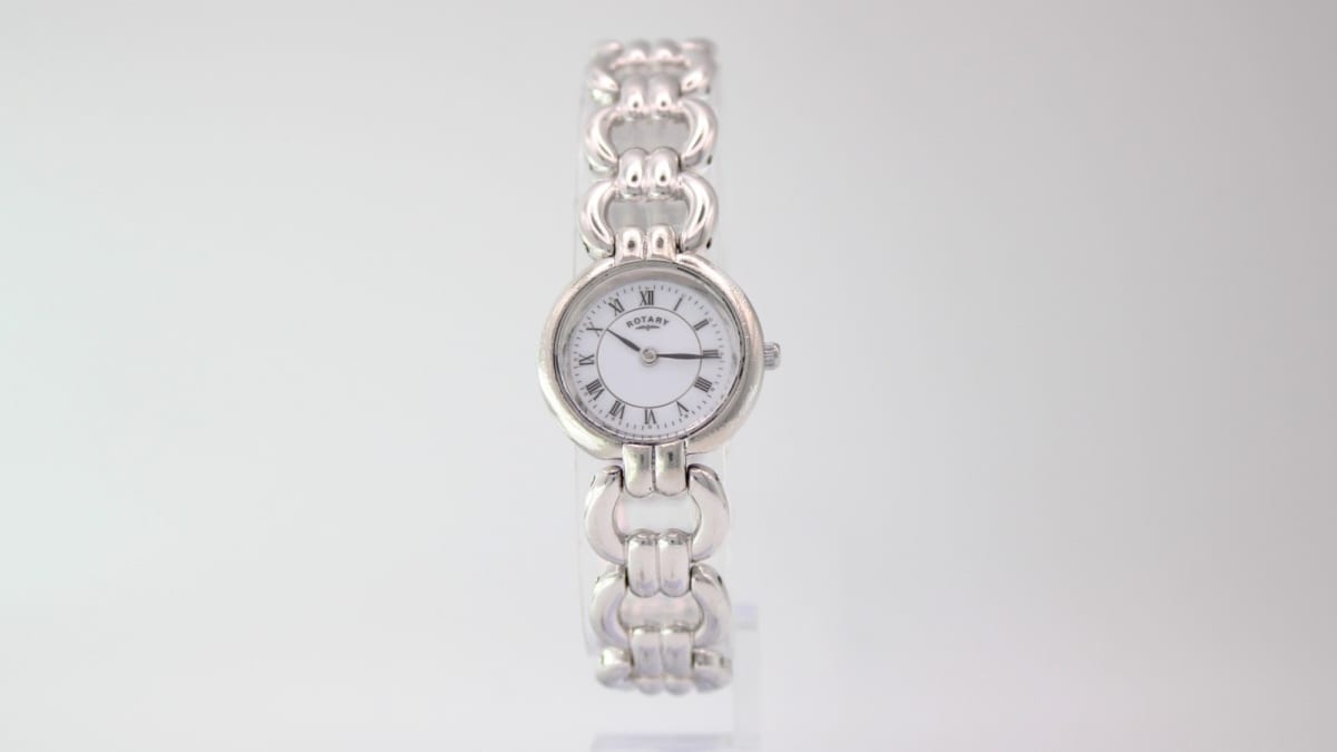 Rotary watch with white dial and silver case, 1990s