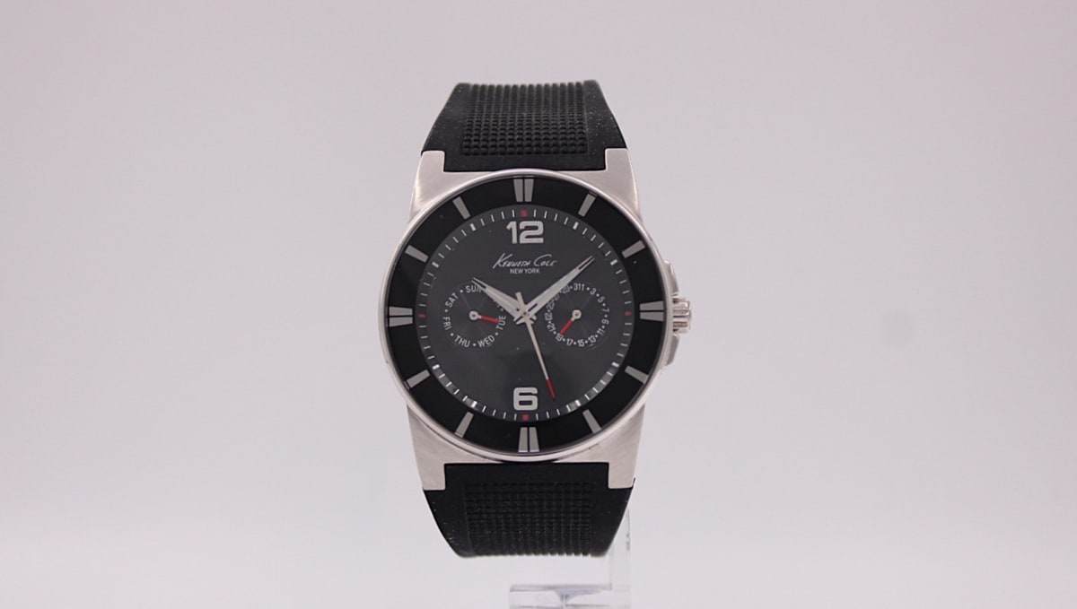 Kenneth Cole watch with black dial and silver case, 2010s