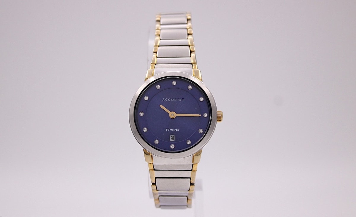 Accurist MB829 watch with blue dial and two-tone case, 1990s