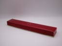 Exterior view of the vintage red Omega presentation box.