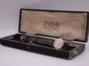 The EBEL watch nestled inside its original black box, showing the 'STEELS JEWELLERS LTD. WHITLEY BAY.' branding on the silk lining.