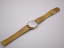 View of the Santima watch from the back, showing the brushed stainless steel case back and extended mesh bracelet.