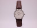 Front view of the Favre Leuba 24G0-42 quartz watch with a cream dial, silver case, and brown leather strap.