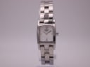 Front view of the Tissot T042109 A quartz watch with a white dial and stainless steel bracelet.