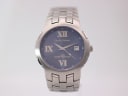 Front view of Gianni Sabatini NGS403 watch with blue dial and steel bracelet on white background.