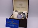Gianni Sabatini watch inside its original presentation box with swing tag and guarantee card, showing spare links.