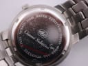 Close-up of the polished stainless steel case back with Gianni Sabatini logo and 100m water resistance text.