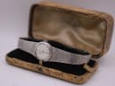 The Jesty watch presented in its vintage original brown presentation box with a silk lining.