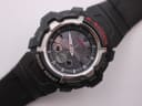 Detailed angled close-up of the grey textured dial, showing the hands, digital displays, and 'wave ceptor' 'tough solar' markings.