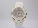 Direct front view of the Michael Kors MK-5145 dial, clearly showing the white face, gold numerals, subdials, and date window.