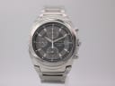 Front view of the Seiko 7T62-0EE0 chronograph alarm watch with grey dial and stainless steel bracelet.