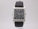 Front view of Rotary Revelation watch with black dial, silver baton indices, and sub-dial.