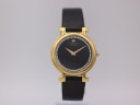 Front view of Raymond Weil 9136-2 gold plated watch with black dial and crystal-set bezel.