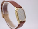 Another angled side view of the Seiko watch, highlighting the case profile and brown strap.