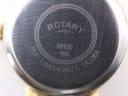 Detailed close-up of the Rotary watch case back, showing engraved 'ROTARY since 1895' and reference numbers.