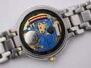 Open case back revealing the Swiss quartz movement with a new Renata battery installed.