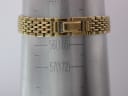 Close-up of the gold-tone watch bracelet on a wrist sizing gauge, indicating a wrist circumference of 165mm.
